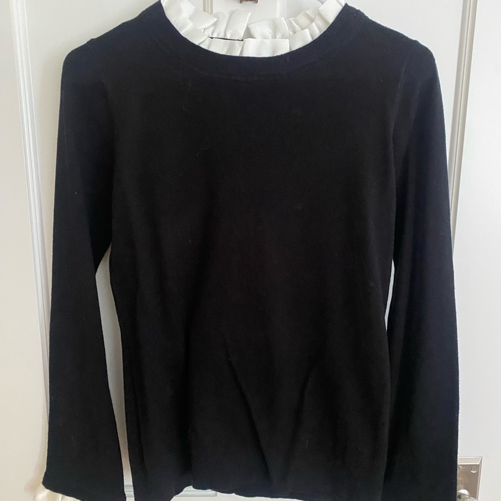 Elegant Black and White Ruffle Collar Blouse